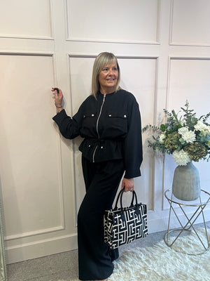 Jacket & Wide Pant Set - Black