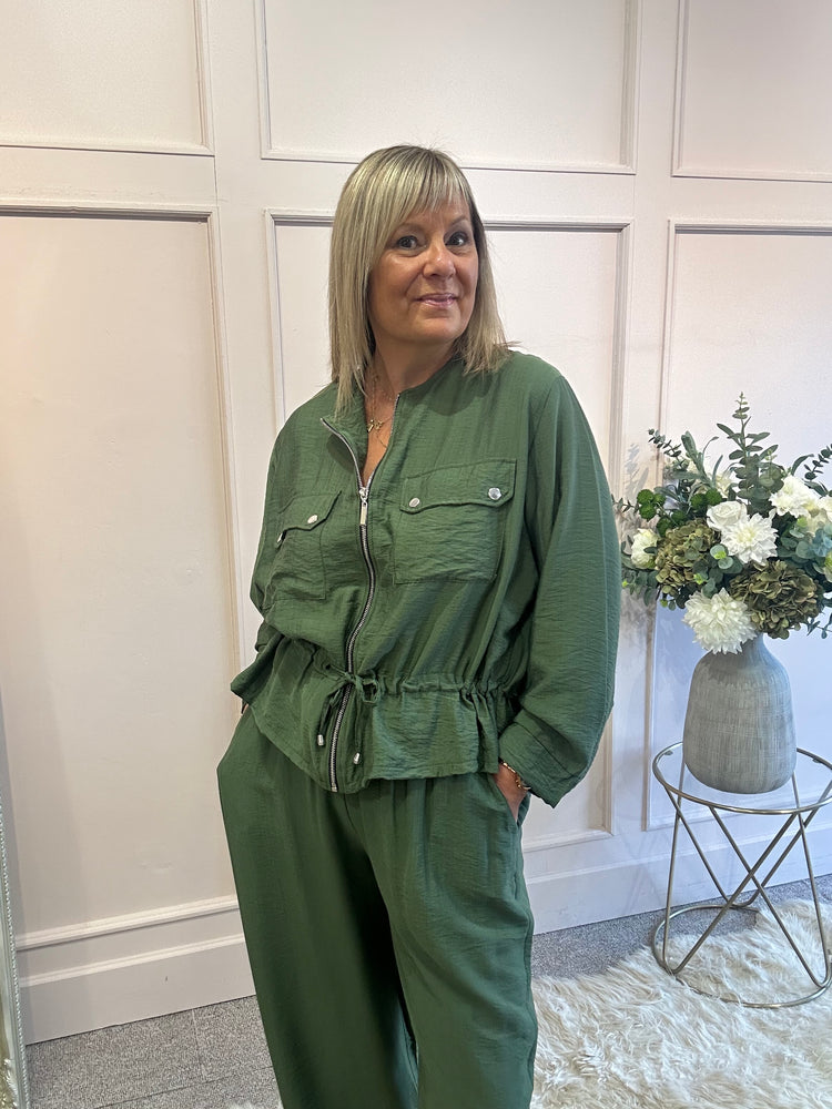 Jacket & Wide Pant Set - Green