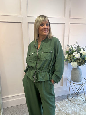 Jacket & Wide Pant Set - Green