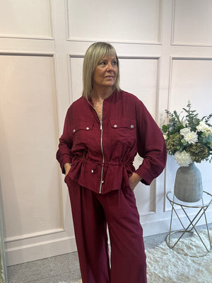Jacket & Wide Pant Set - Burgundy