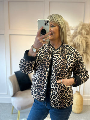 Buttoned Padded Jacket  - Darker Leopard - Wardrobe By Simone