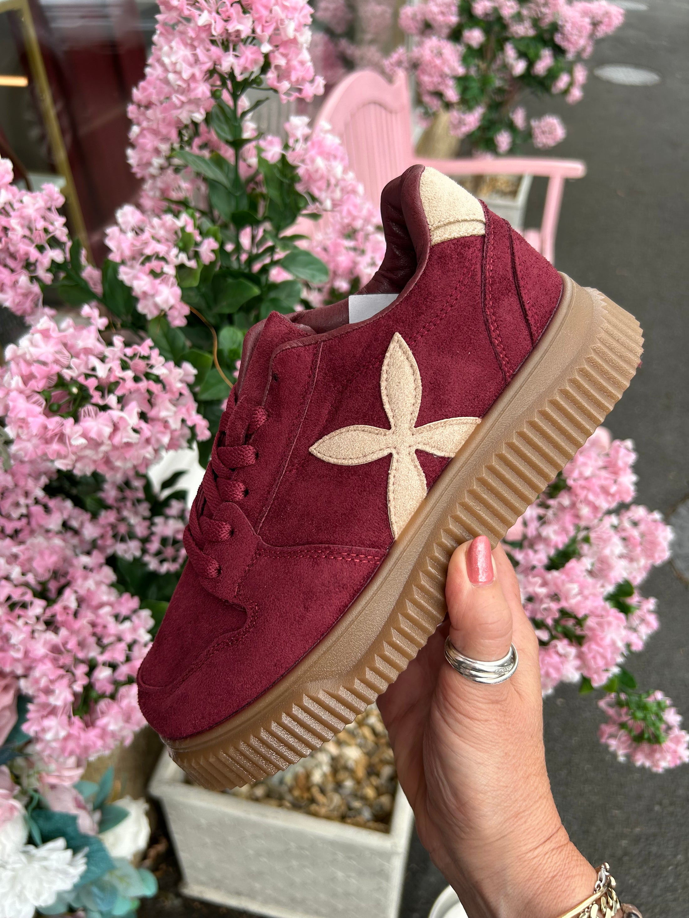 Two Tone Trainer - Wine/Cream