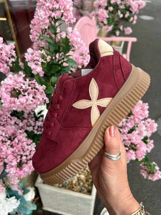 Two Tone Trainer - Wine/Cream - Wardrobe By Simone