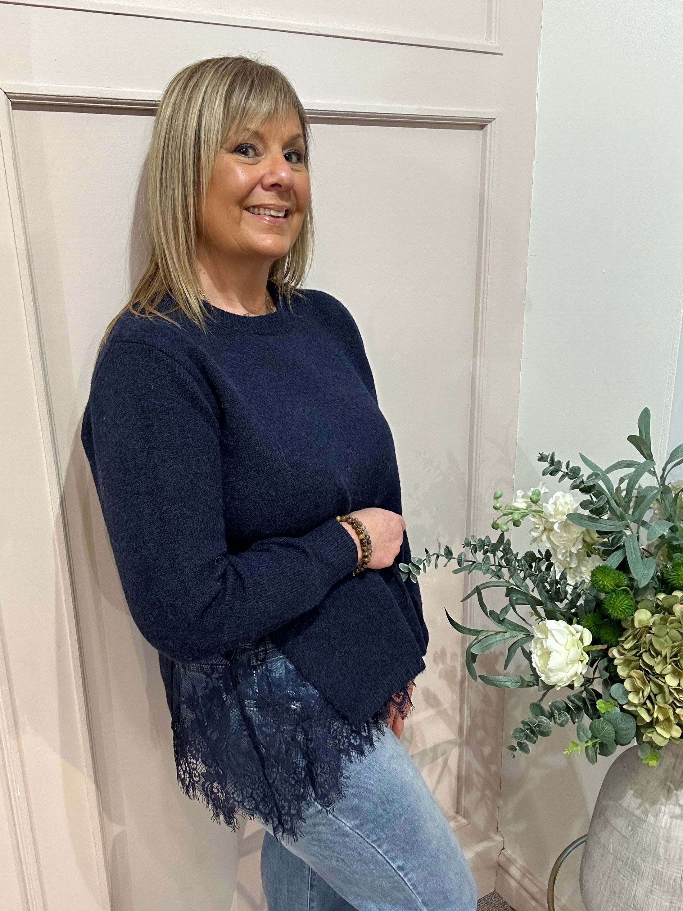 Lace Edge Jumper - Navy