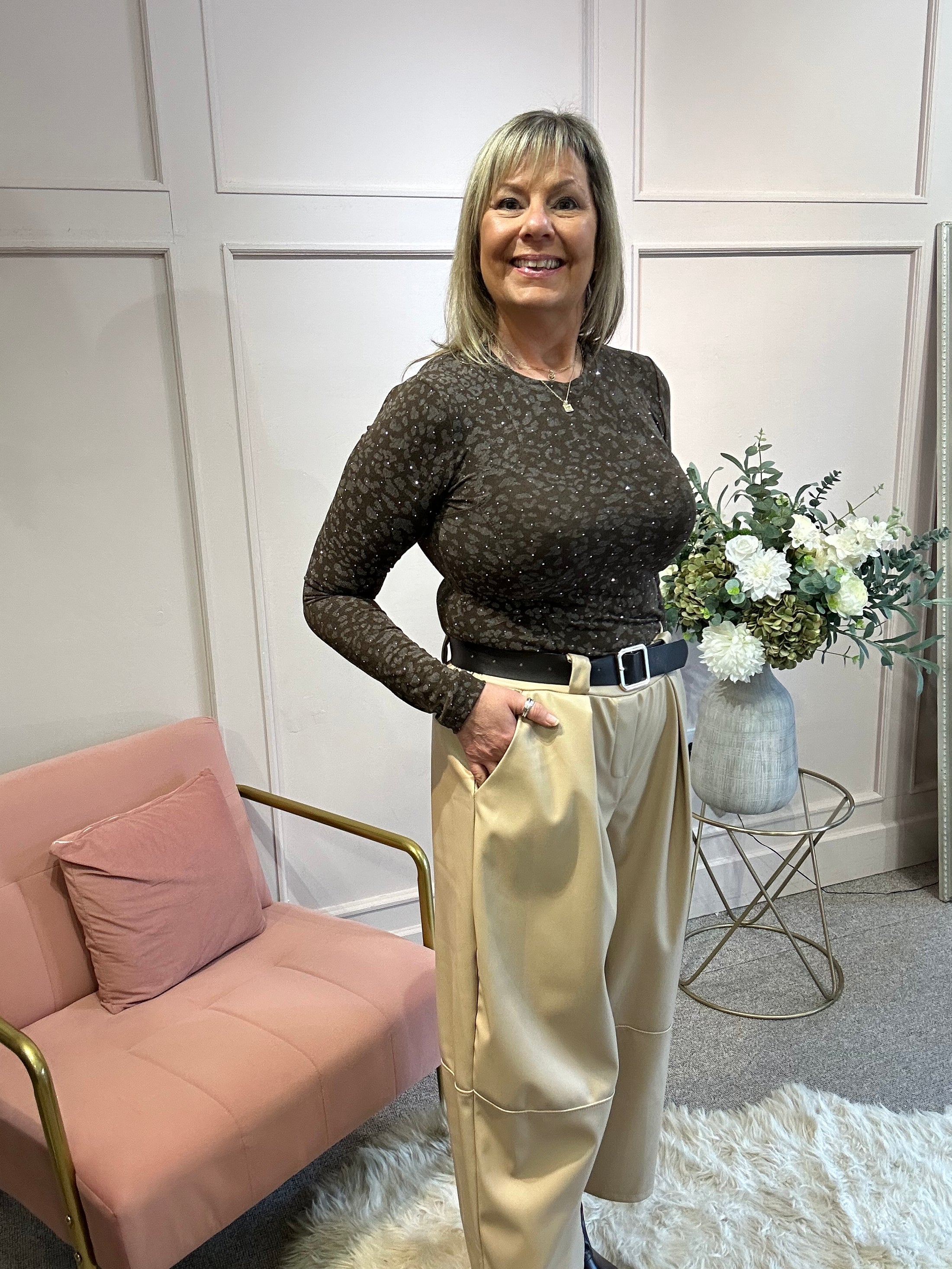 Touch Of Sparkle Top - Brown