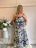 Load image into Gallery viewer, Scalloped Detail Maxi SunDress - Navy/Beige - Wardrobe By Simone
