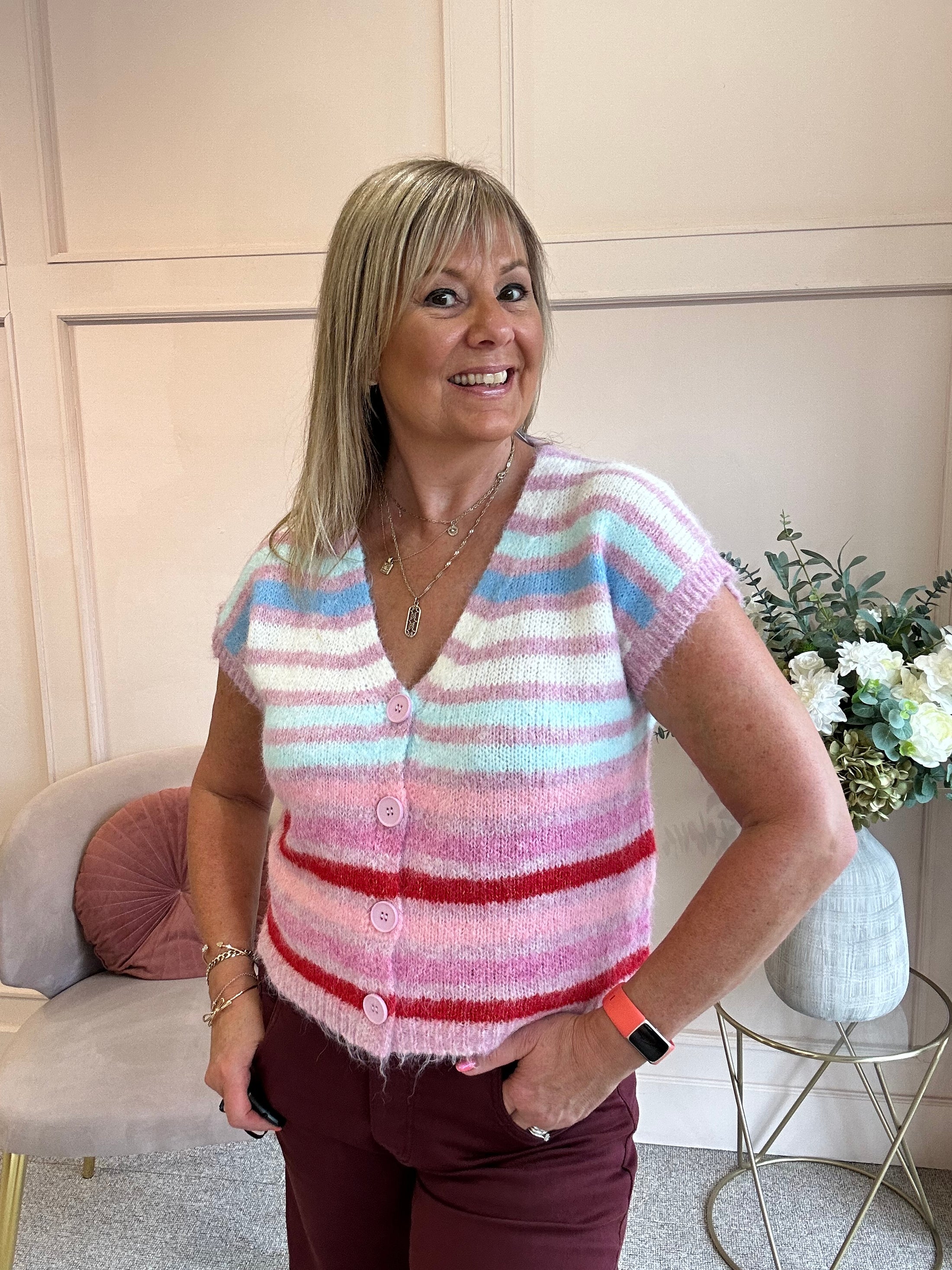 Cosy Striped Waistcoat - Pink/Cream