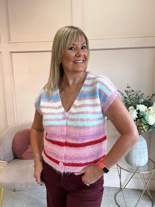 Cosy Striped Waistcoat - Pink/Cream - Wardrobe By Simone