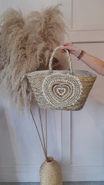 Shell and Rope Heart  Large Straw Tote Bag - Straw/Gold - Wardrobe By Simone