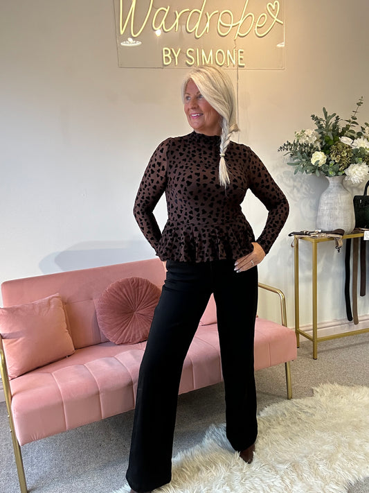 Little Heart Detail Mesh Top - Brown/Black - Wardrobe By Simone