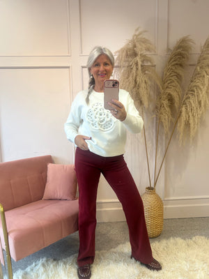 Flower & Silver Gems Jumper - Cream