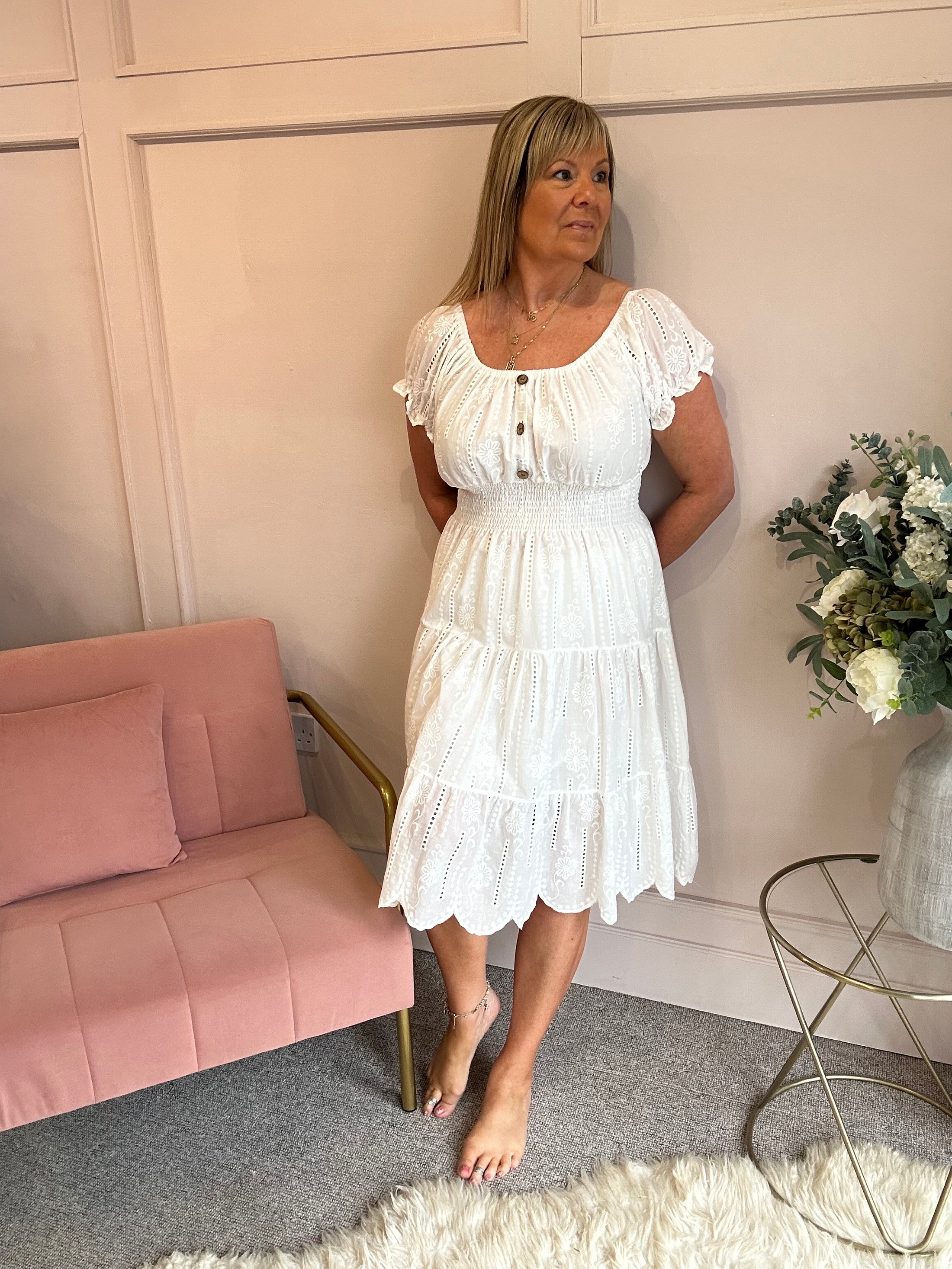 Vibes Of Summer Midi Dress - White - Wardrobe By Simone