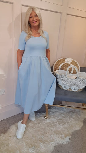 Capped Sleeve Dress - Pale Blue - Wardrobe By Simone