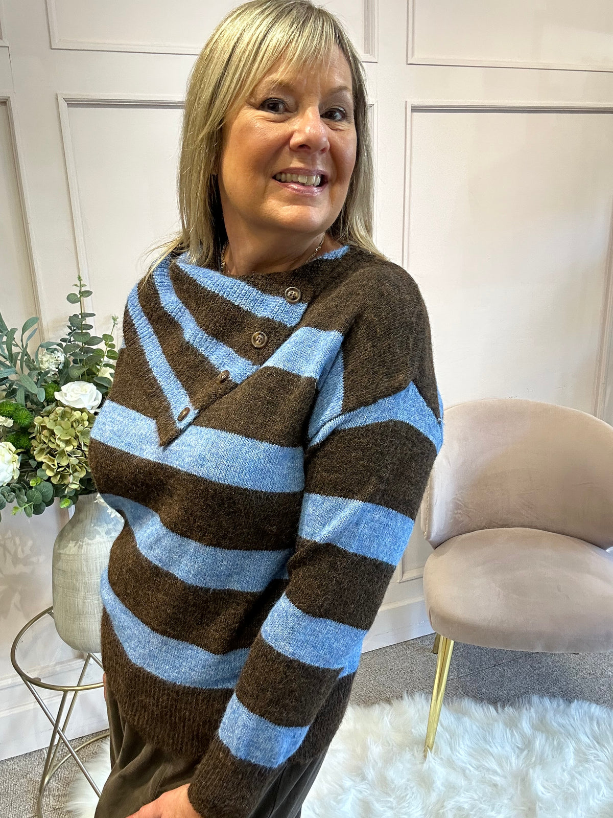 Bold Stripe Jumper - Blue/Brown