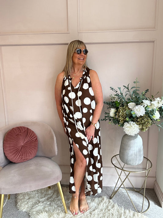 Maxi Bold Spot Dress - Brown/White - Wardrobe By Simone