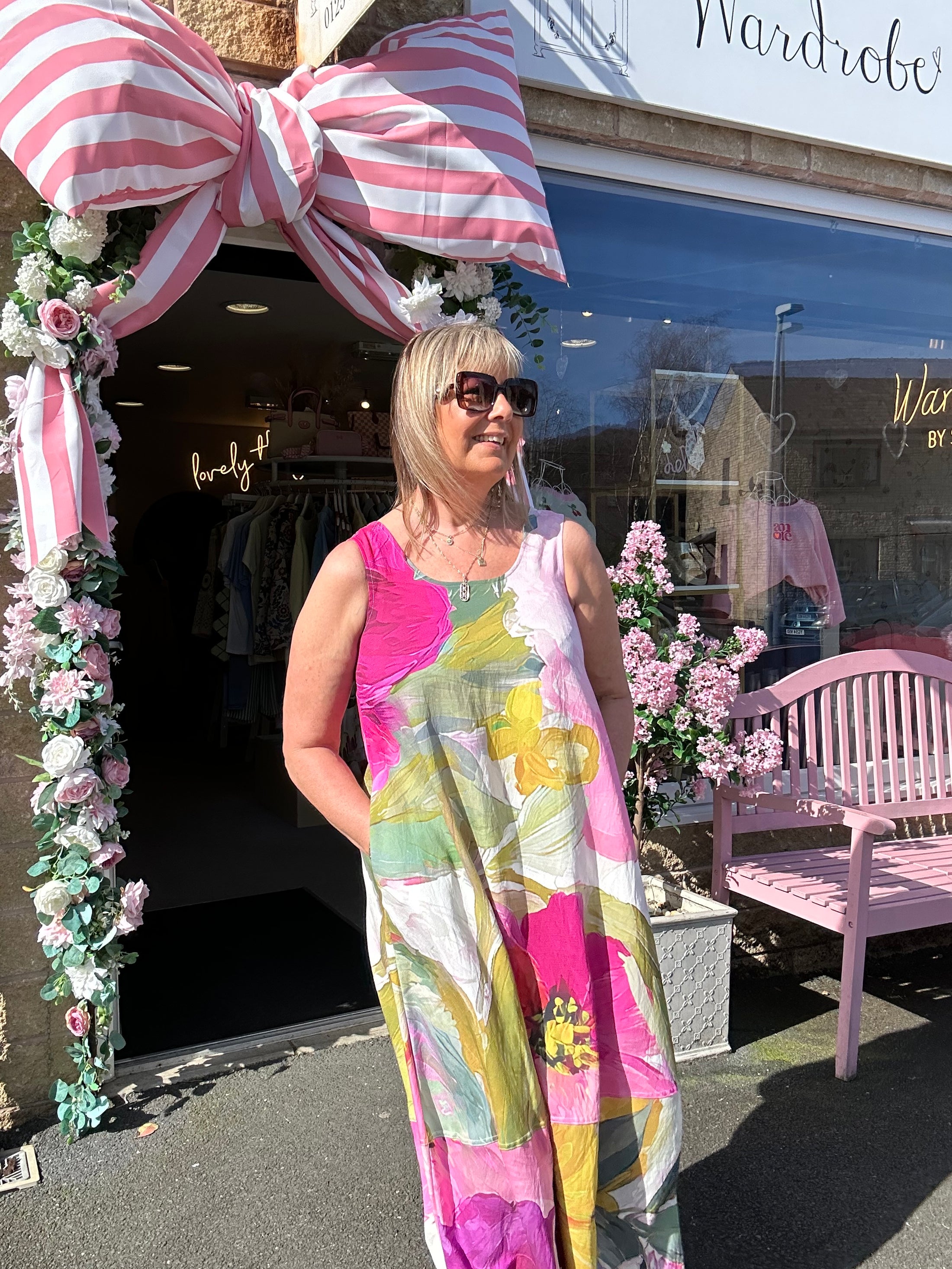 Floral Bloom Sleeveless Dress- Pinks - Wardrobe By Simone