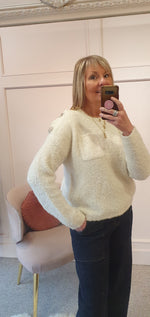 Gold Button Shoulder Detail Jumper - Oatmeal - Wardrobe By Simone