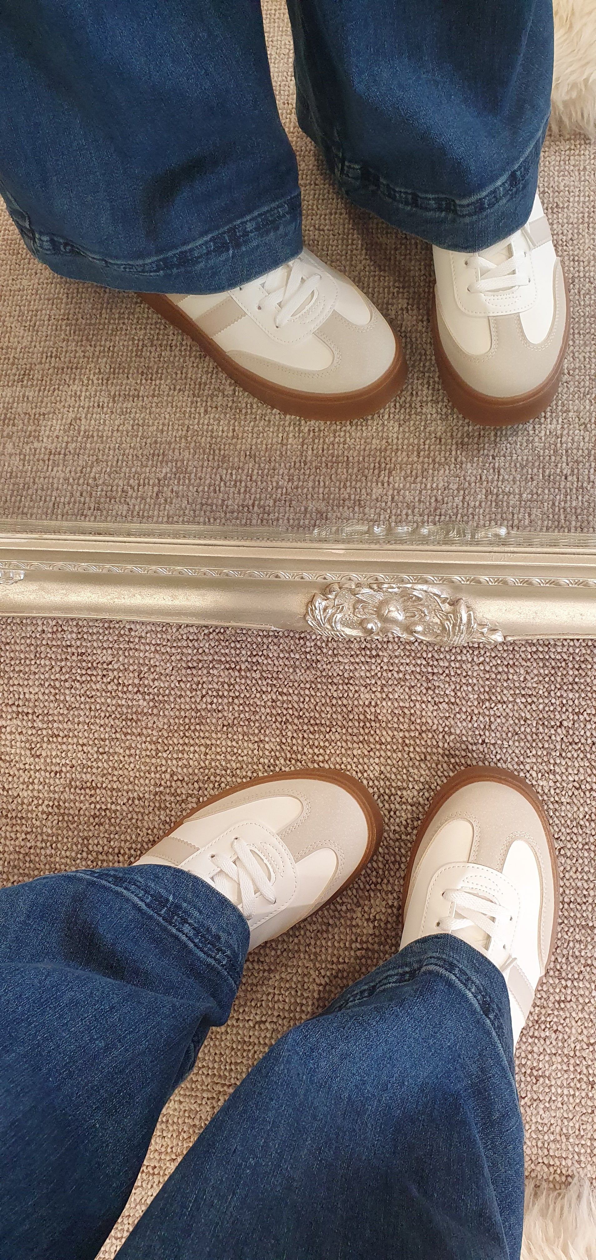 Beige Detail & Chunky Sole Trainer - White - Wardrobe By Simone