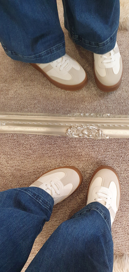 Beige Detail & Chunky Sole Trainer - White - Wardrobe By Simone