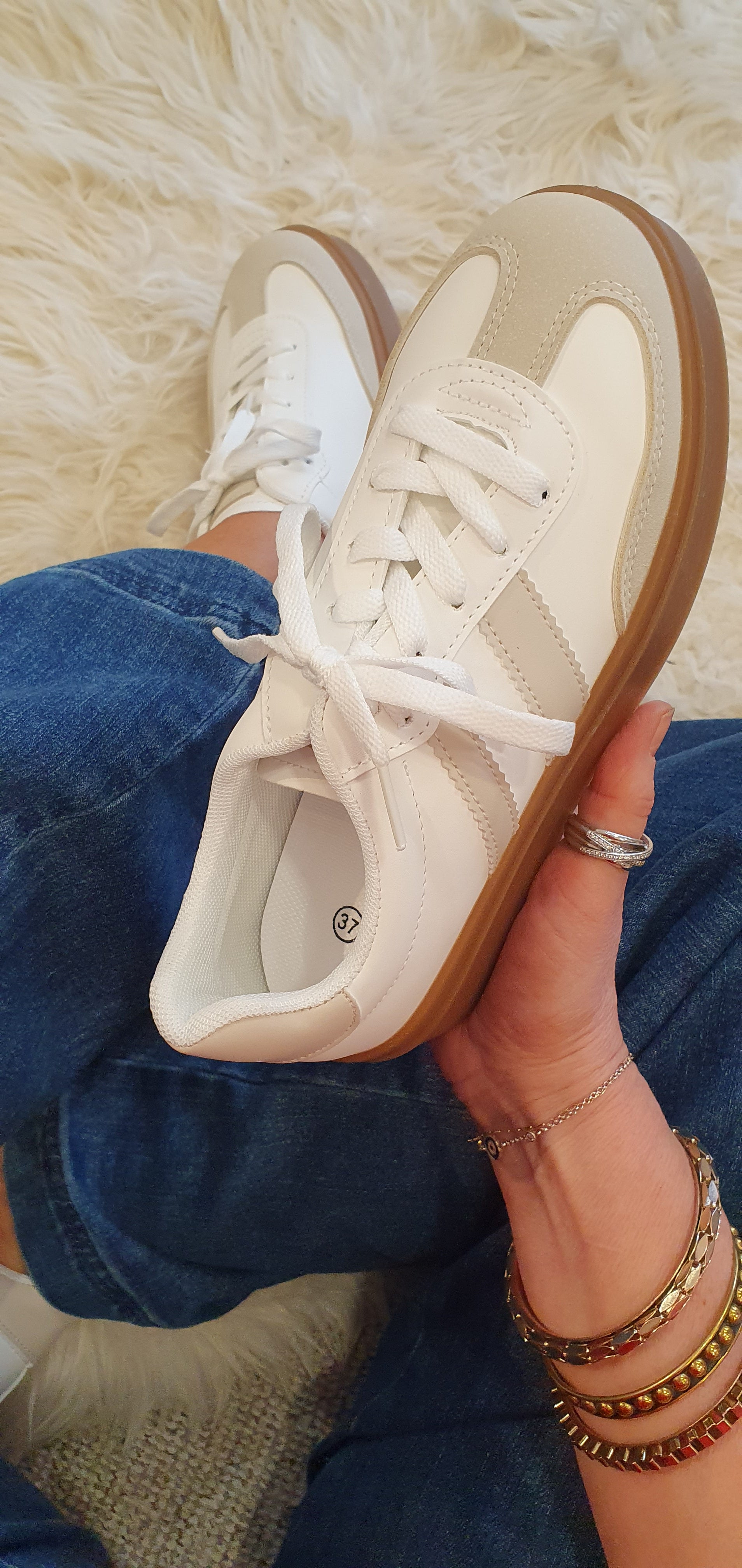 Beige Detail & Chunky Sole Trainer - White - Wardrobe By Simone