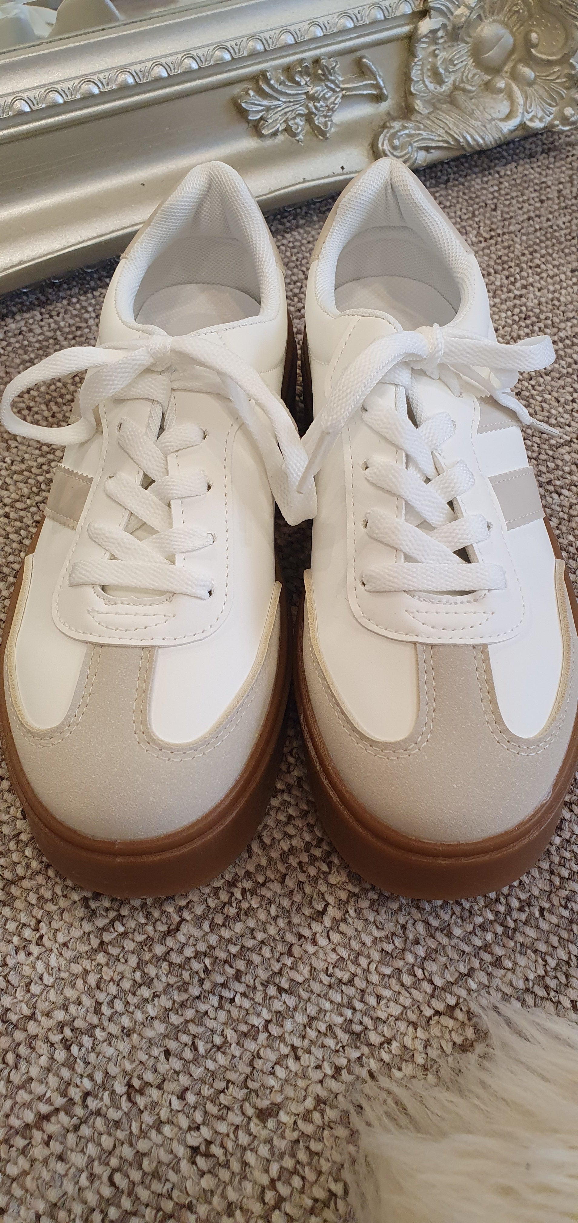 Beige Detail & Chunky Sole Trainer - White - Wardrobe By Simone