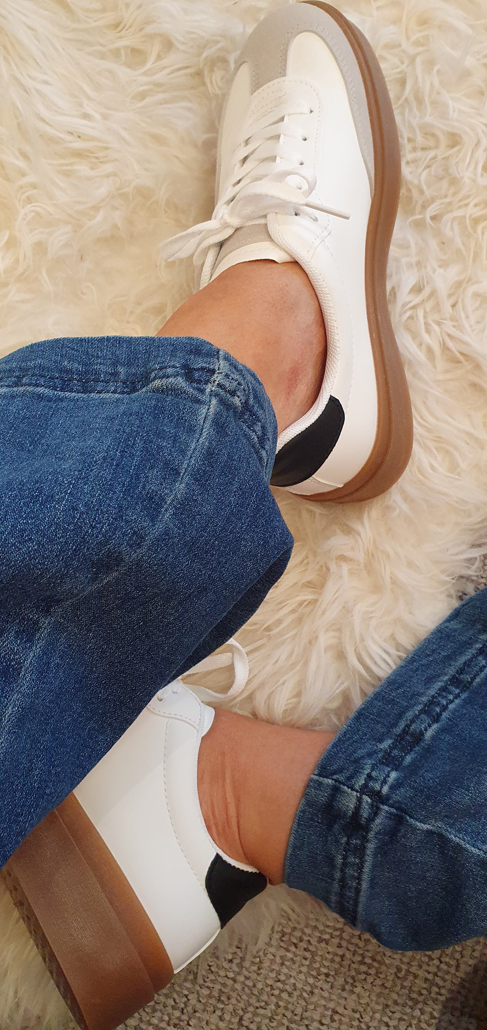 Black Detail & Chunky Sole Trainer - White - Wardrobe By Simone