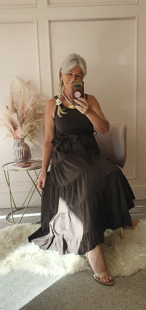 Vest Top & Tiered Skirt Sundress - Brown