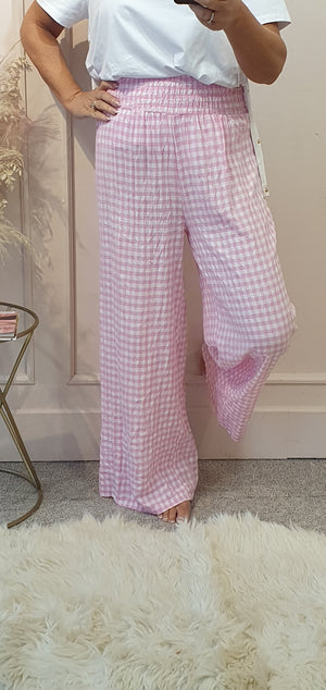 Pretty Gingham Wide Pant - Pink/White - Wardrobe By Simone