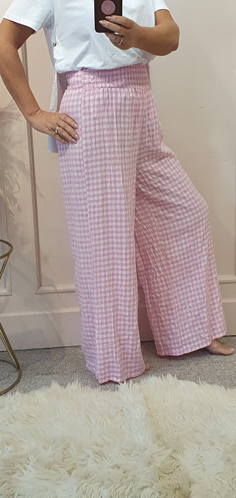 Pretty Gingham Wide Pant - Pink/White - Wardrobe By Simone
