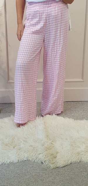 Pretty Gingham Wide Pant - Pink/White - Wardrobe By Simone