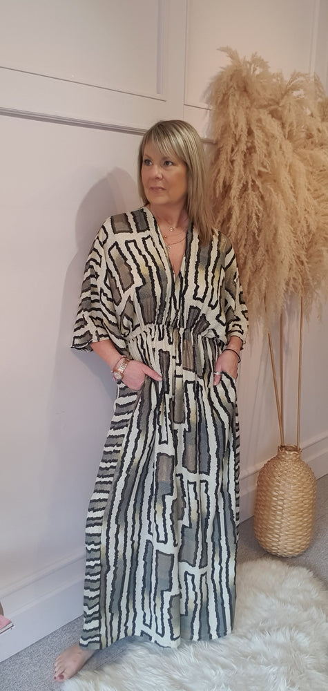 Geometric Printed Jumpsuit - Black/Cream - Wardrobe By Simone