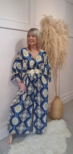Abstract Printed Jumpsuit - Blue/Cream - Wardrobe By Simone