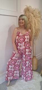 Retro Pattern Strappy Jumpsuit - Pinks/Creams - Wardrobe By Simone