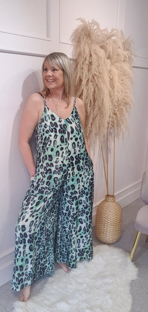 Leopard Strappy Jumpsuit - Green/Black - Wardrobe By Simone