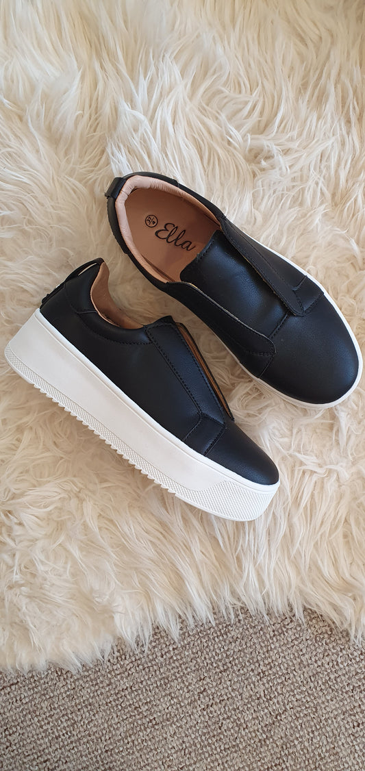 Laceless Platform Sole Trainer - Black - Wardrobe By Simone
