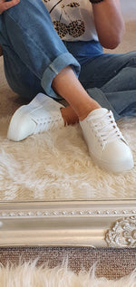 Lace Up Platform Sole Trainer - White - Wardrobe By Simone