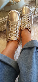 Lace Up Platform Sole Trainer - Gold - Wardrobe By Simone