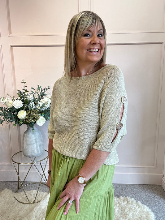 3 Gold Button Thread Jumper - Gold - Wardrobe By Simone