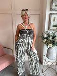 Load image into Gallery viewer, Zebra Vibe Bandeau Jumpsuit - Green/Cream - Wardrobe By Simone

