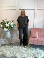 T Shirt & Wide Pant Lounge Set - Brown - Wardrobe By Simone