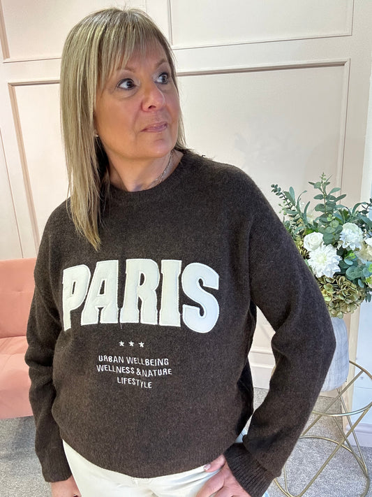 Embossed Paris Jumper - Brown
