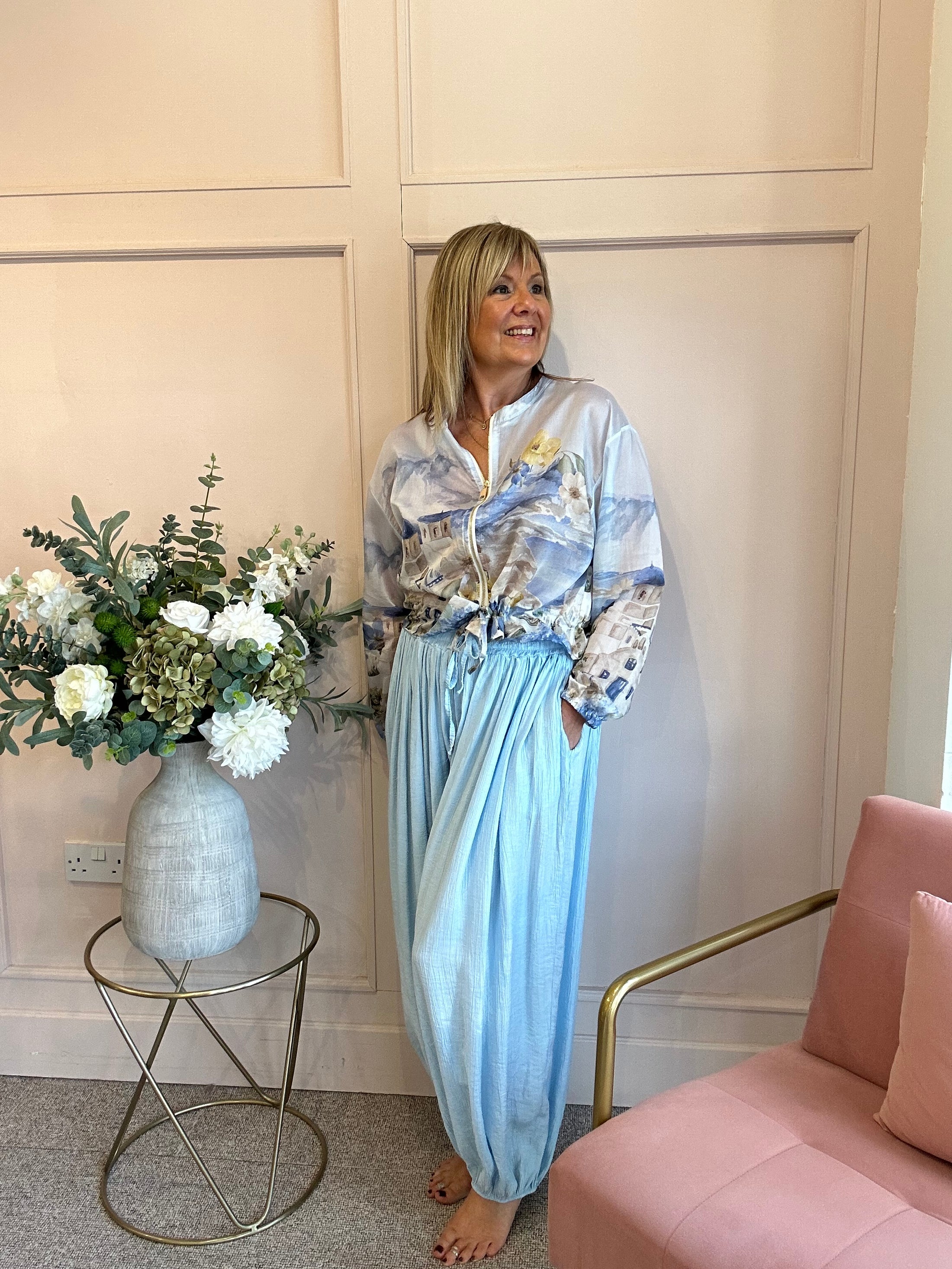 Santorini In Bloom Zip Jacket - Ice Blue/Blue