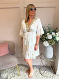 Load image into Gallery viewer, Embroidered Gold Midi Dress - Soft Cream/Gold - Wardrobe By Simone
