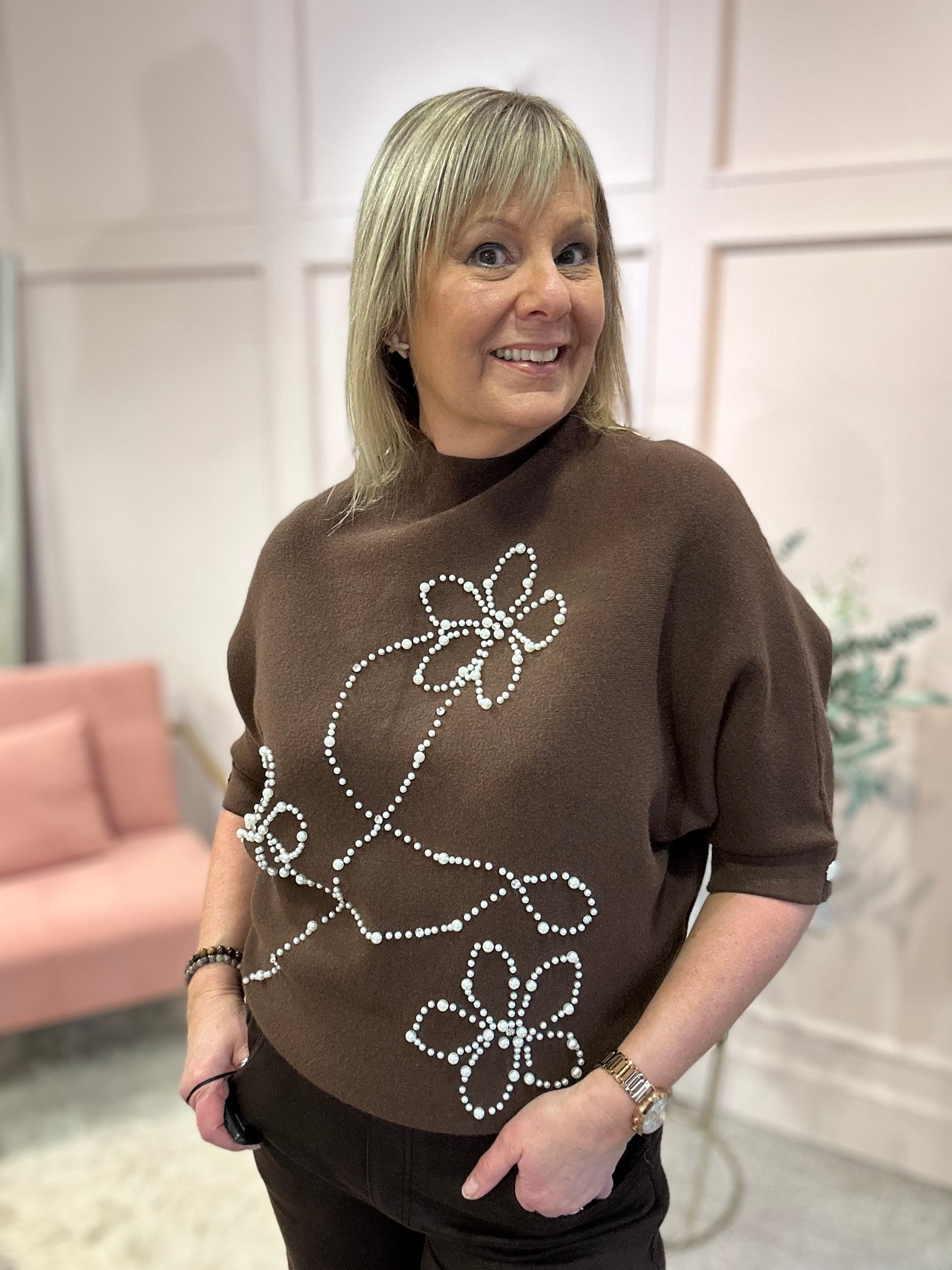 Pearl Flower Jumper - Brown