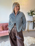 Load image into Gallery viewer, Zip Up Fun Striped Cardigan -  Brown/Blue

