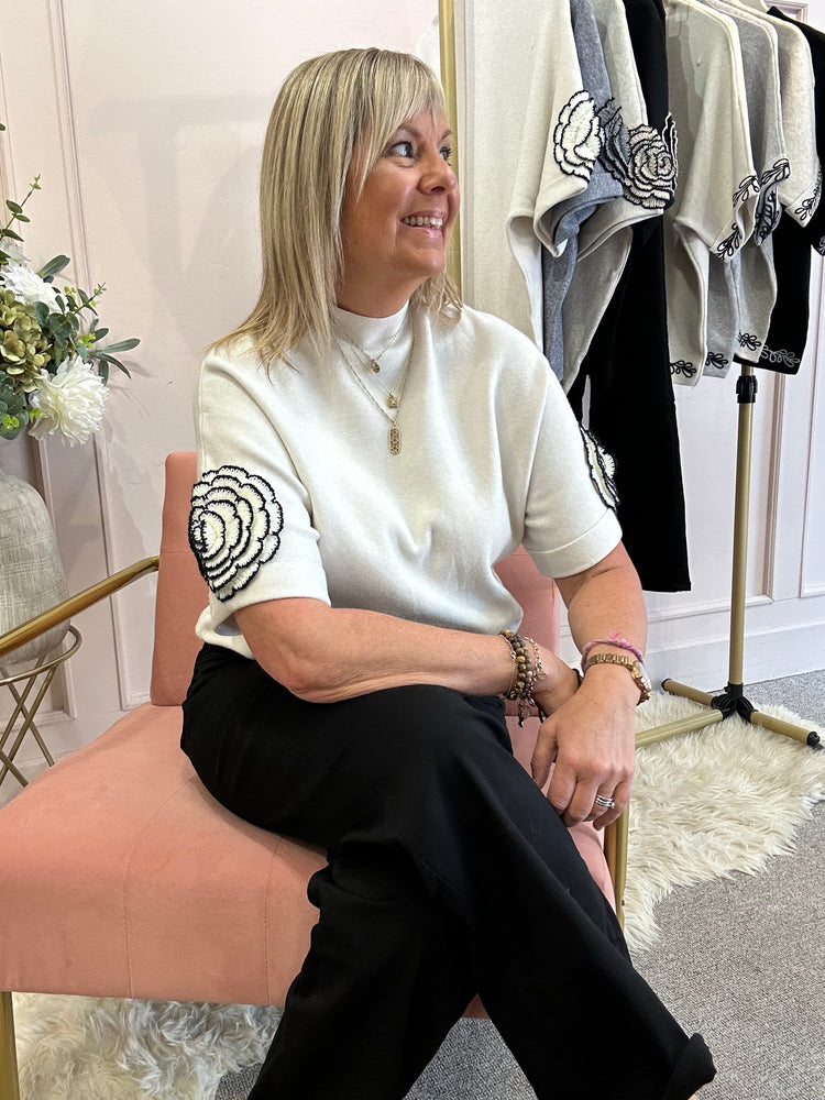 Crochet Rose Detail Jumper - Cream