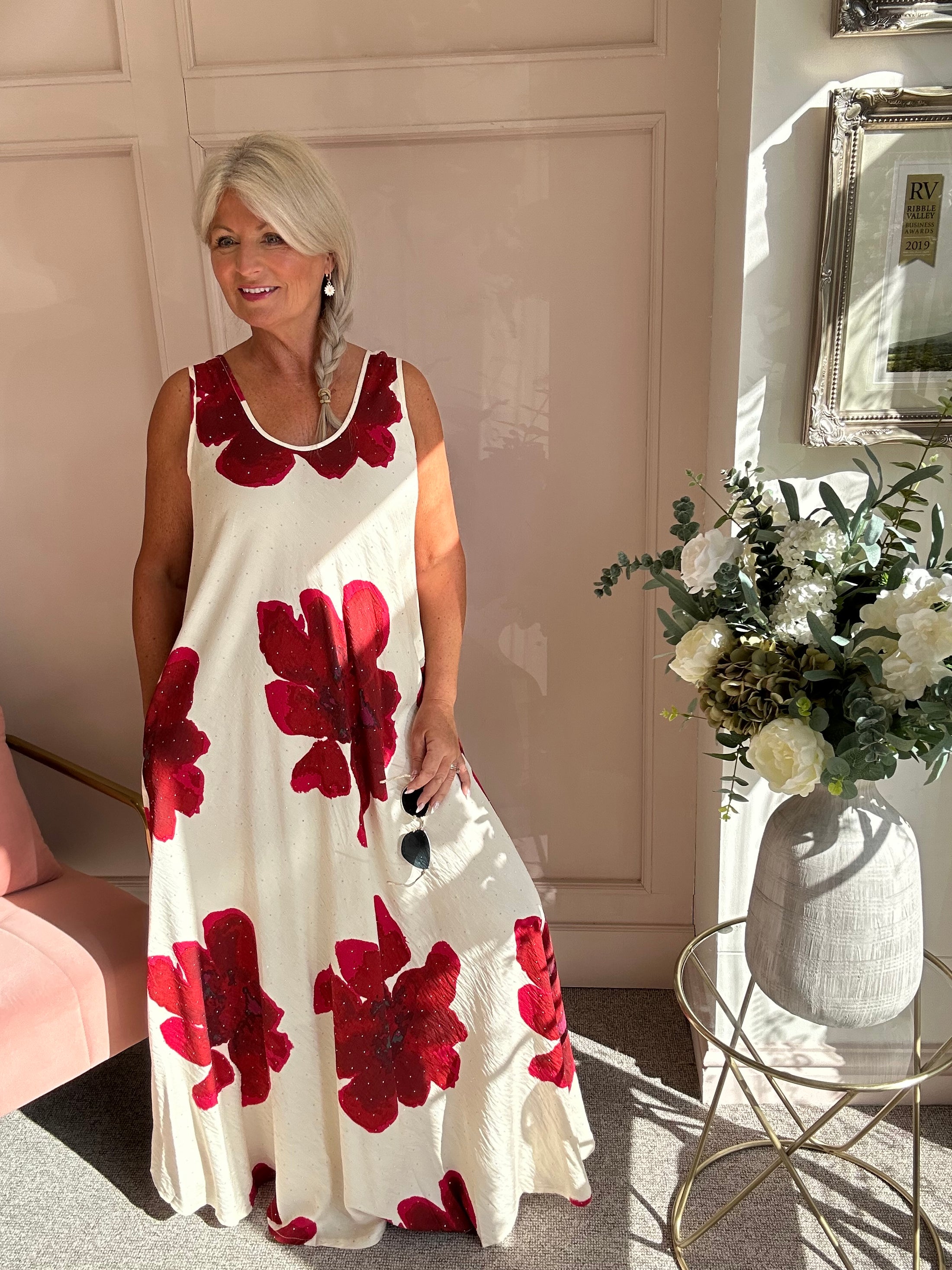 Bold Flower Maxi Sundress - Red/Cream - Wardrobe By Simone