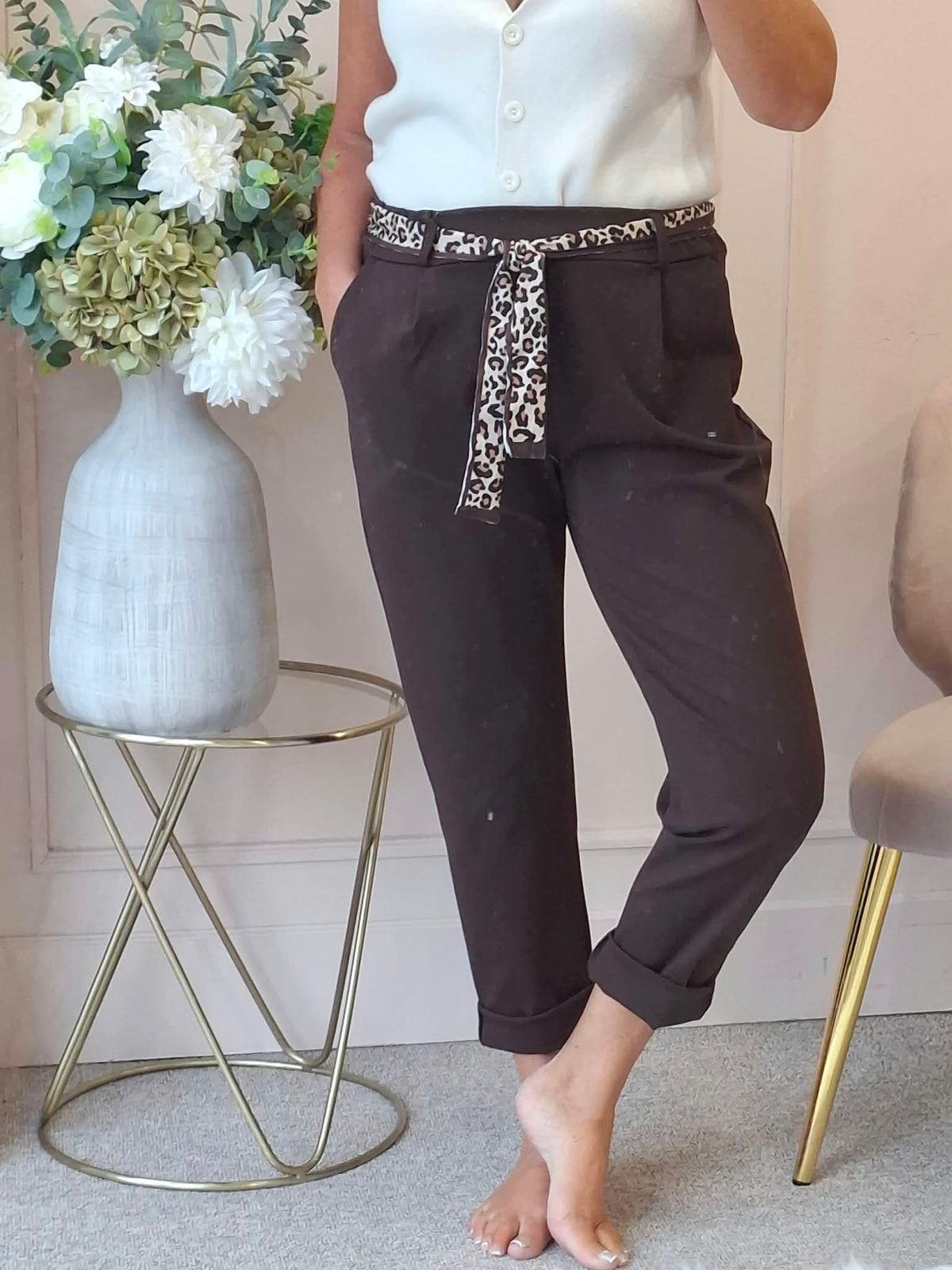 Leopard Tie Pant - Brown
