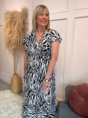 Summer Zebra Maxi Dress - Navy/Cream