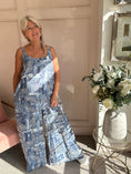 Load image into Gallery viewer, Floral Leaf Design Dungarees - Blue/White - Wardrobe By Simone
